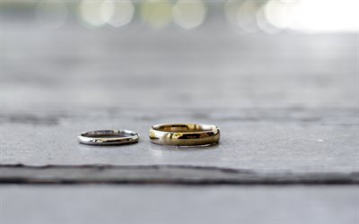 alian&#231;as de casamento, dois an&#233;is, an&#233;is para a noiva e do noivo, casamento conceitos, branco e vermelho an&#233;is de ouro