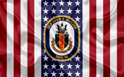 uss john s mccain-emblem, ddg-56, american flag, us-navy, usa, uss john s mccain abzeichen, us-kriegsschiff, wappen der uss john s mccain