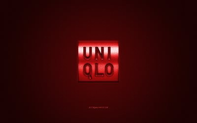 Uniqlo logo, metal emblem, apparel brand, red carbon texture, global apparel brands, Uniqlo, fashion concept, Uniqlo emblem