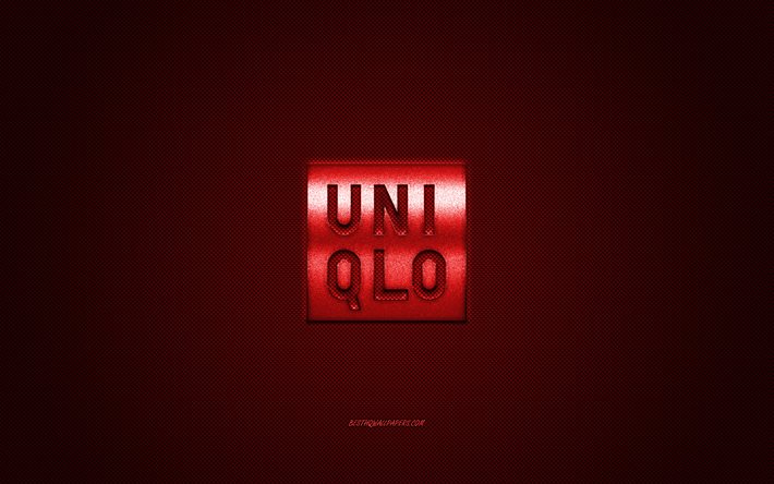 uniqlo-logo, metall-emblem, bekleidung marke, red carbon textur, die globale bekleidungs-marken, uniqlo, fashion concept, uniqlo emblem