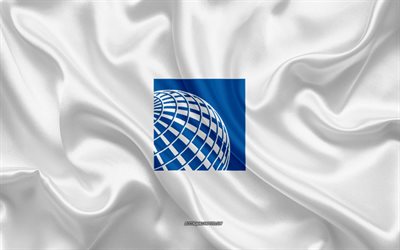 United Airlines logo, airline, white silk texture, airline logos, United Airlines emblem, silk background, silk flag, United Airlines