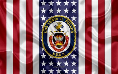USS Lewis B Puller Emblem, ESB-3, American Flag, US Navy, USA, USS Lewis B PullerBadge, US warship, Emblem of the USS Lewis B Puller