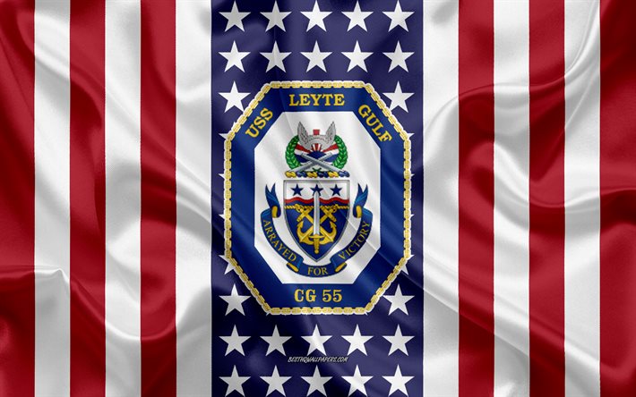 USS Leyte Gulf Emblem, CG-55, Amerikanska Flaggan, US Navy, USA, USS Leyte Gulf Badge, AMERIKANSKA krigsfartyg, Emblem av USS Leyte Gulf