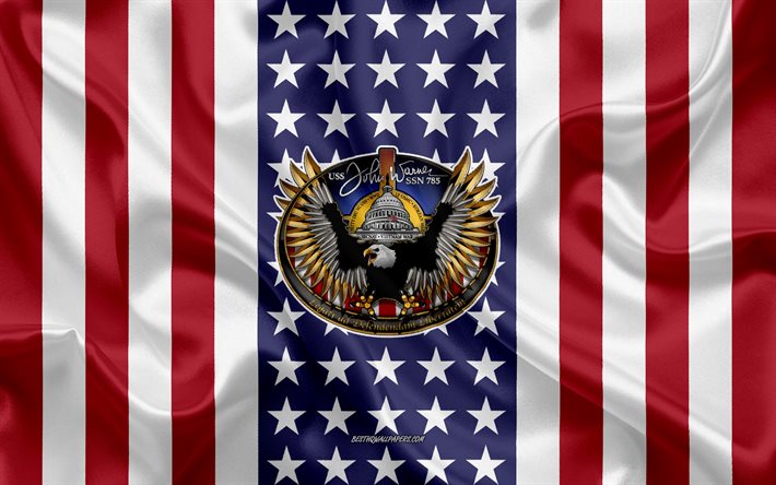 USS John Warner Emblem, SSN-785, Amerikanska Flaggan, US Navy, USA, USS John Warner Badge, AMERIKANSKA krigsfartyg, Emblem p&#229; USS John Warner