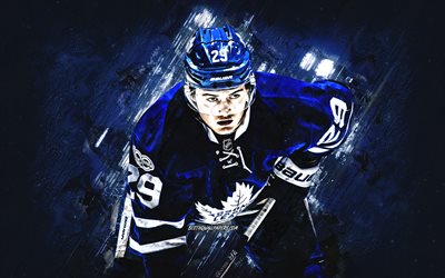 William Nylander, Toronto Maple Leafs, NHL, swedish hockey player, portrait, blue stone background, hockey, National Hockey League