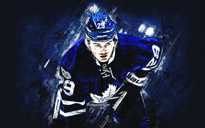 William Nylander, Toronto Maple Leafs, NHL, sueco, jugador de hockey, retrato, la piedra azul de fondo, hockey, Liga Nacional de Hockey