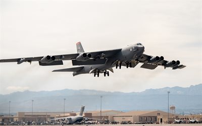 Boeing B-52 Stratofortress, US Air Force, american strategic bomber, military airfield, military aircraft, bomber, B-52, jet-powered strategic bomber, USAF, United States Air Force, USA