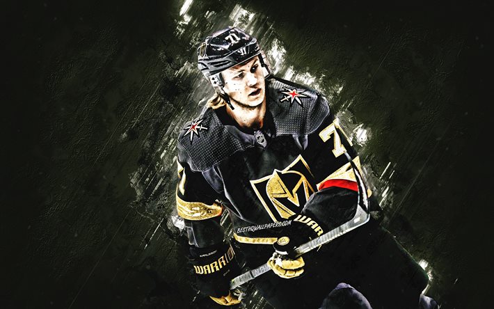 William Karlsson, Swedish hockey player, Vegas Golden Knights, NHL, portrait, hockey, USA, gray stone background