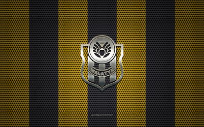 Yeni Malatyaspor logo, Turkish football club, metal emblem, yellow-black metal mesh background, Super Lig, Yeni Malatyaspor, Turkish Super League, Malatya, Turkey, football