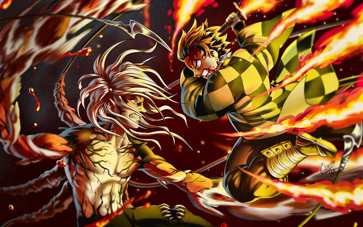 Kibutsuji muz an vs comme Tanjirou, des guerriers, des Chasseurs de D&#233;mons, les illustrations, la bataille, Kimetsu Entrant n&#39;, Kibutsuji muz an, comme le font Tanjirou, Tueur de D&#233;mon, manga