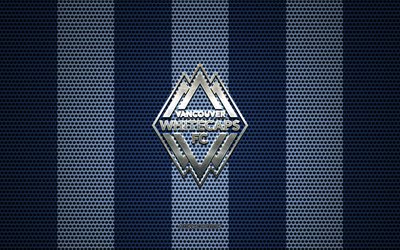Vancouver Whitecaps FC logotipo, Canadian club de f&#250;tbol, emblema de metal, de metal azul de malla de fondo, Vancouver Whitecaps FC de la MLS, Vancouver, Columbia Brit&#225;nica, Canad&#225;, estados UNIDOS, el f&#250;tbol