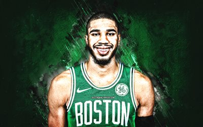 Jayson Tatum, Boston Celtics, NBA, portrait, american basketball player, green stone background, basketball, National Basketball Association, USA