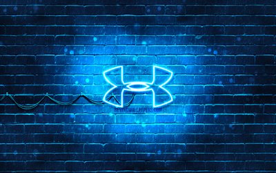 under armour blue-logo, 4k, blau brickwall, unter r&#252;stung logo, marken der sport, under armour neon-logo, under armour