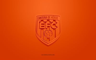 Envigado FC, creative 3D logo, orange background, 3d emblem, Colombian football club, Categoria Primera A, Envigado, Colombia, 3d art, football, Envigado FC 3d logo