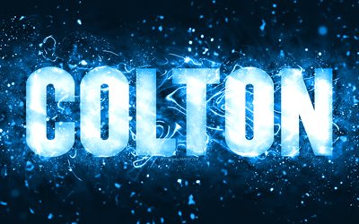 Buon Compleanno Colton, 4k, neon blu, Colton nome, creativo, Colton buon Compleanno, Colton Compleanno, popolare americana nomi maschili, foto con Colton nome, Colton