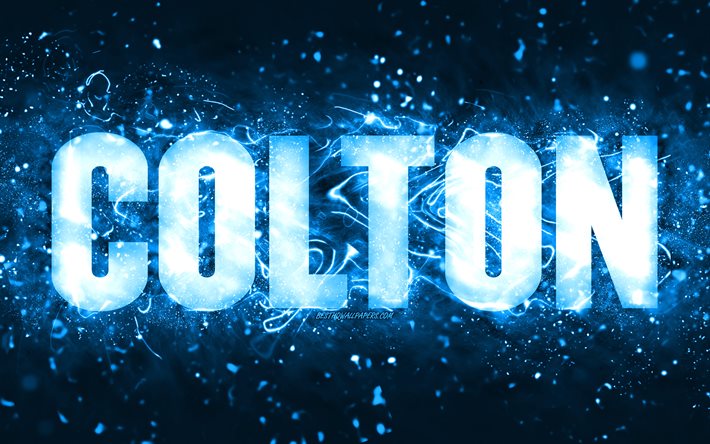 Happy Birthday Colton, 4k, blue neon lights, Colton name, creative, Colton Happy Birthday, Colton Birthday, popular american male names, picture with Colton name, Colton