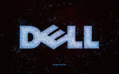 Dell brillo logotipo, fondo negro, logotipo de Dell, blue glitter arte, Dell, arte creativo, Dell blue glitter logotipo