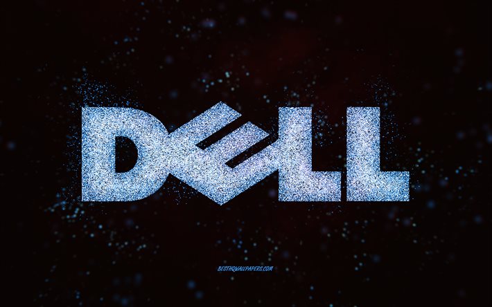 Dell glitter logo, black background, Dell logo, blue glitter art, Dell, creative art, Dell blue glitter logo