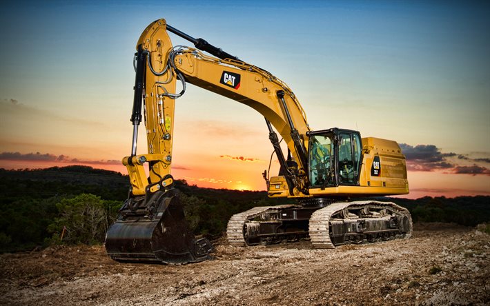 Caterpillar 352, 4k, HDR, vista traseira, escavadeiras 2021, equipamento de constru&#231;&#227;o, escavadeira, escavadeiras, CAT 323, Caterpillar