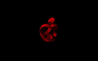 Logo rosso Apple, 4K, minimalismo, sfondo nero, logo astratto Apple, logo 3D Apple, creativo, Apple