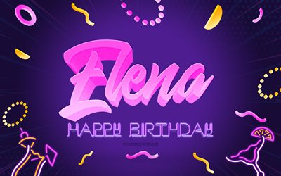 Happy Birthday Elena, 4k, Purple Party Background, Elena, creative art, Happy Elena birthday, Elena name, Elena Birthday, Birthday Party Background
