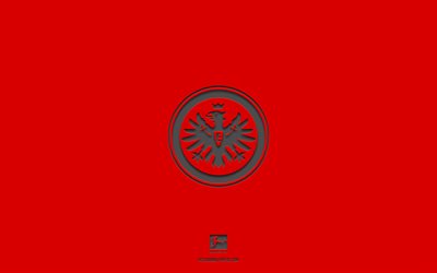 Eintracht Frankfurt, red background, German football team, Eintracht Frankfurt emblem, Bundesliga, Germany, football, Eintracht Frankfurt logo