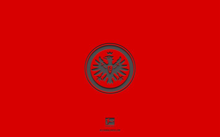 Eintracht Frankfurt, kırmızı arka plan, Alman futbol takımı, Eintracht Frankfurt amblemi, Bundesliga, Almanya, futbol, Eintracht Frankfurt logosu