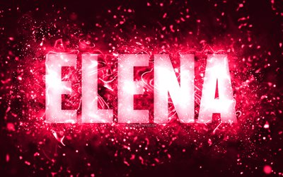 お誕生日おめでとうエレナ, 4k, ピンクのネオンライト, エレナの名前, creative クリエイティブ, エレナお誕生日おめでとう, エレナの誕生日, 人気のアメリカ人女性の名前, エレナの名前の写真, エレナ