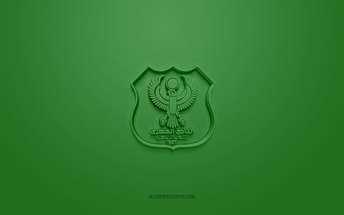El Masry SC, creative 3D logo, green background, 3d emblem, Egyptian football club, Egyptian Premier League, Port Said, Egypt, 3d art, football, El Masry SC 3d logo