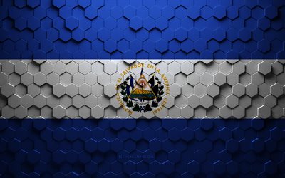 Drapeau d'El Salvador, art en nid d'abeille, drapeau d'hexagones d'El Salvador, El Salvador, art d'hexagones 3d, drapeau d'El Salvador