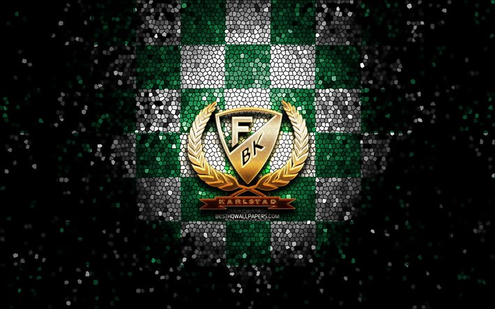 Farjestad BK, glitter logo, SHL, green white checkered background, hockey, swedish hockey team, Farjestad BK logo, mosaic art, swedish hockey league