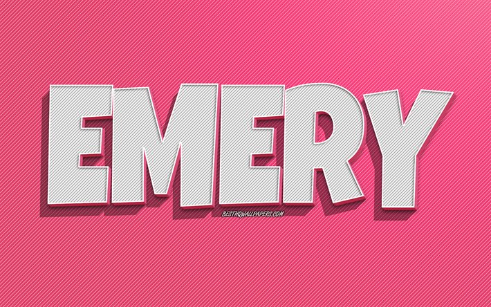 Esmeril, fundo de linhas rosa, pap&#233;is de parede com nomes, nome de Emery, nomes femininos, cart&#227;o comemorativo Emery, arte de linha, imagem com nome de Emery