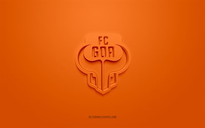 FC Goa, luova 3D-logo, oranssi tausta, 3d-tunnus, intialainen jalkapalloseura, Intian superliiga, Goa, Intia, 3d-taide, jalkapallo, FC Goa 3d-logo