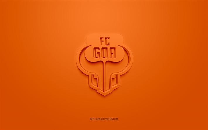 FC Goa, logo 3D cr&#233;atif, fond orange, embl&#232;me 3d, club de football indien, Super League indienne, Goa, Inde, art 3d, football, logo 3D FC Goa
