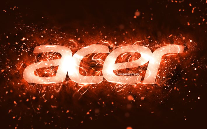Logotipo laranja da Acer, 4k, luzes de n&#233;on laranja, criativo, fundo abstrato laranja, logotipo da Acer, marcas, Acer