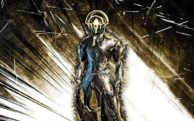 4k, Frost Prime, grunge art, Warframe, RPG, Warframe characters, Frost Prime Build, brown abstract rays, Warframe Builds, Frost Prime Warframe