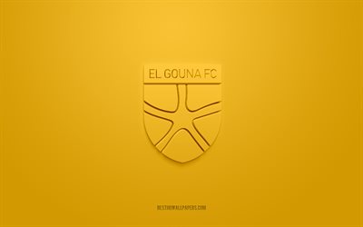 El Gouna FC, luova 3D-logo, keltainen tausta, 3D-tunnus, Egyptin jalkapalloseura, Egyptin Valioliiga, El Gouna, Egypti, 3d-taide, jalkapallo, El Gouna FC: n 3D-logo