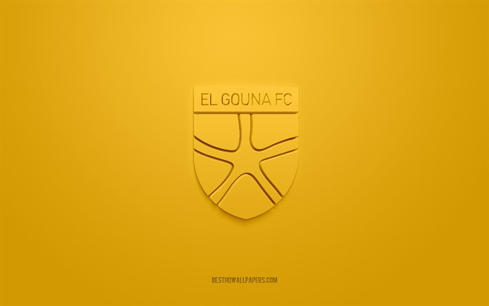 el gouna fc, kreatives 3d-logo, gelber hintergrund, 3d-emblem, &#228;gyptischer fu&#223;ballverein, &#228;gyptische premier league, el gouna, &#228;gypten, 3d-kunst, fu&#223;ball, 3d-logo von el gouna fc