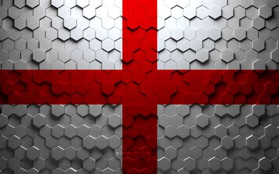Flag of England, honeycomb art, England hexagons flag, England, 3d hexagons art, England flag