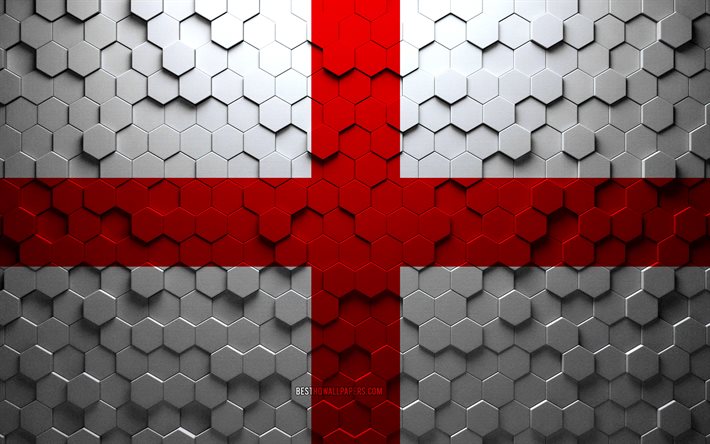 Drapeau de l&#39;Angleterre, art en nid d&#39;abeille, drapeau des hexagones de l&#39;Angleterre, Angleterre, art des hexagones 3d, drapeau de l&#39;Angleterre