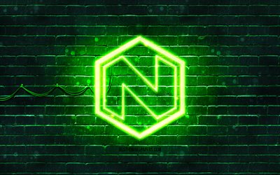 Nikola green logo, 4k, green brickwall, Nikola logo, cars brands, Nikola neon logo, Nikola