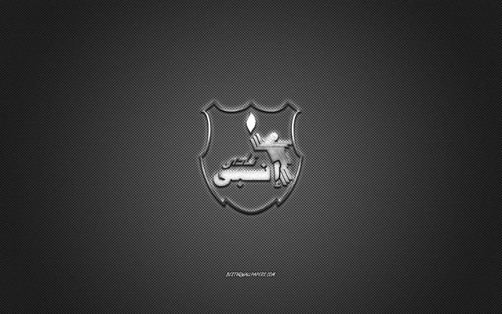 Enppi SC, squadra di calcio egiziana, logo argento, sfondo grigio in fibra di carbonio, Premier League egiziana, calcio, Cairo, Egitto, logo Enppi SC