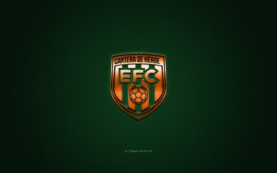 エンビガドFC, コロンビアのサッカークラブ, オレンジ色のロゴ, 緑の炭素繊維の背景, カテゴリアプリメーラA, フットボール。, エンビガド, コロンビア, エンビガドFCのロゴ
