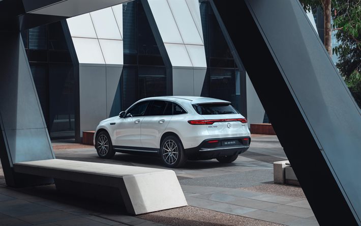 Mercedes-Benz EQC 400, 2021, exterior, rear view, electric crossover, EQC 400 4Matic, new white EQC, electric cars, Mercedes
