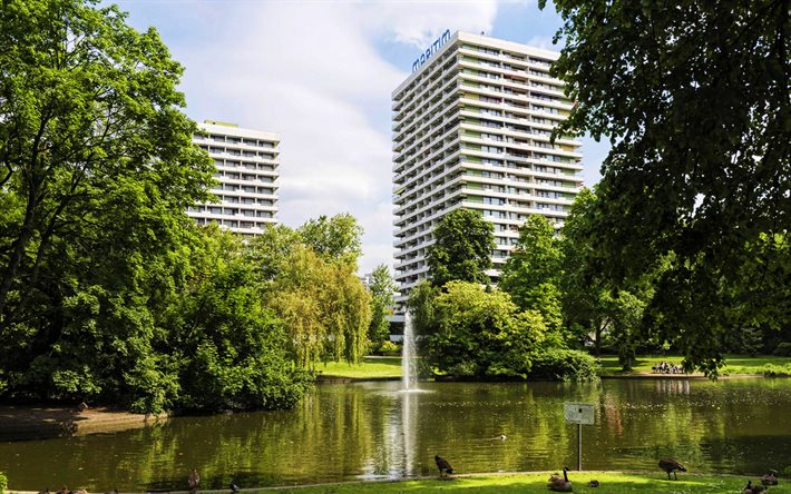 Gelsenkirchen, 4k, park, şehir manzaraları, yaz, alman şehirleri, Avrupa, Almanya, modern binalar, Almanya Şehirleri, Gelsenkirchen Almanya