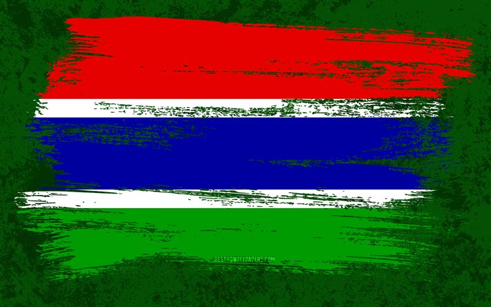 4k, Flag of Gambia, grunge flags, African countries, national symbols, brush stroke, Gambian flag, grunge art, Gambia flag, Africa, Gambia