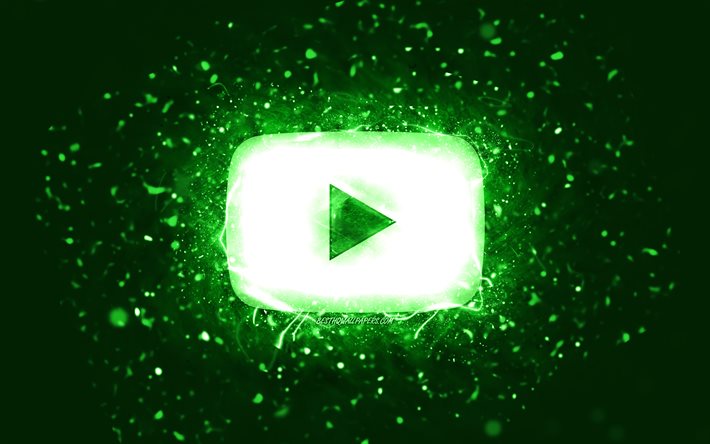 Youtube green logo, 4k, green neon lights, social network, creative, green abstract background, Youtube logo, Youtube
