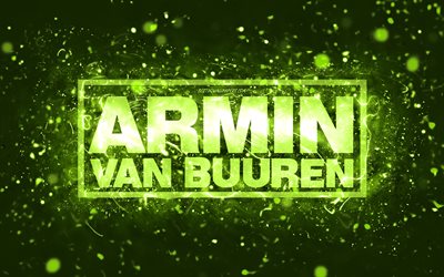Armin van Buuren lime logo, 4k, DJ n&#233;erlandais, n&#233;ons lime, cr&#233;atif, fond abstrait citron vert, logo Armin van Buuren, stars de la musique, Armin van Buuren