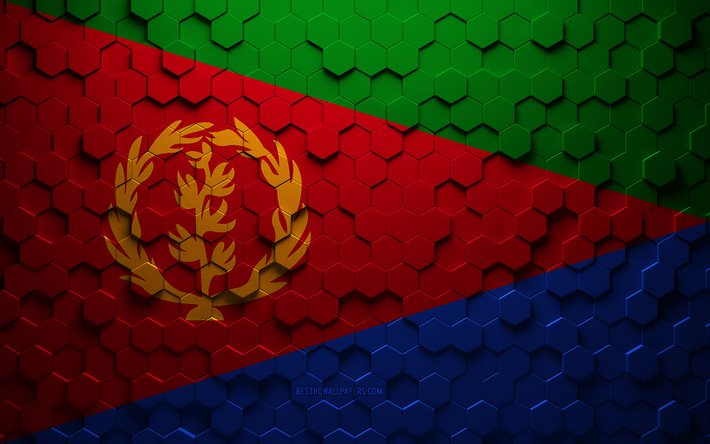 Bandeira da Eritreia, arte em favo de mel, bandeira de hex&#225;gonos da Eritreia, Eritreia, arte em hex&#225;gonos 3D, bandeira da Eritreia