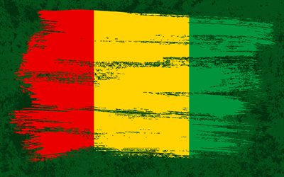 4k, Flag of Guinea, grunge flags, African countries, national symbols, brush stroke, Guinean flag, grunge art, Guinea flag, Africa, Guinea